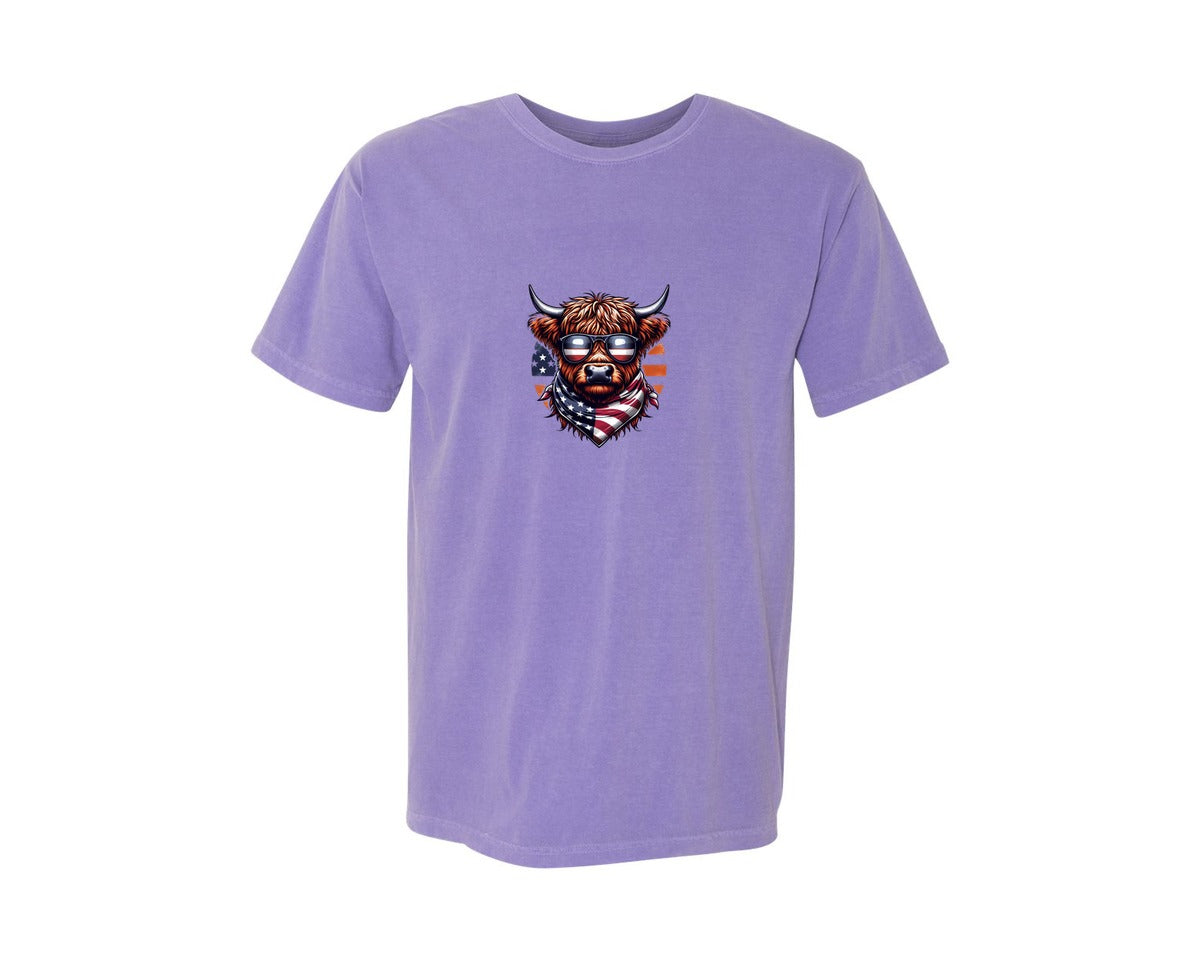 brand:Comfort Colors|color:Violet|America Highland Cow Pngwestern Cow Graphic T-Shirt