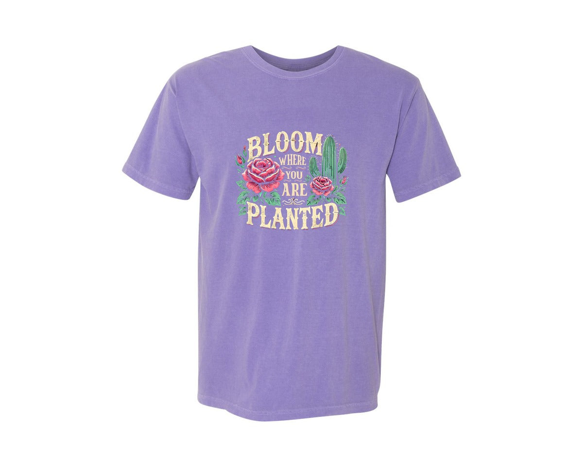 brand:Comfort Colors|color:Violet|Bloom Where You Are Planted T Shirt Graphic T-Shirt