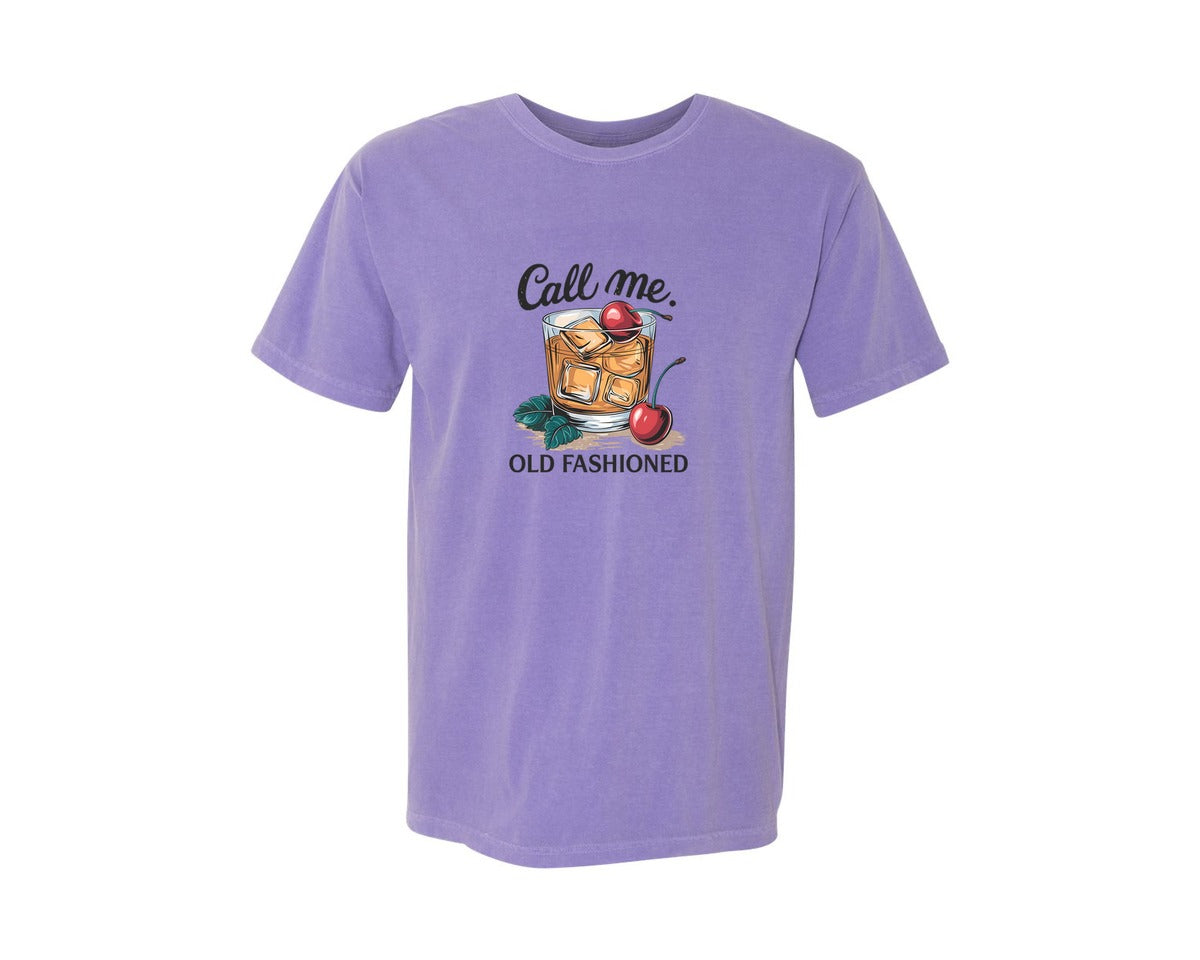 brand:Comfort Colors|color:Violet|Call Me Old Fashioned Retro Whiskey 3 Graphic T-Shirt