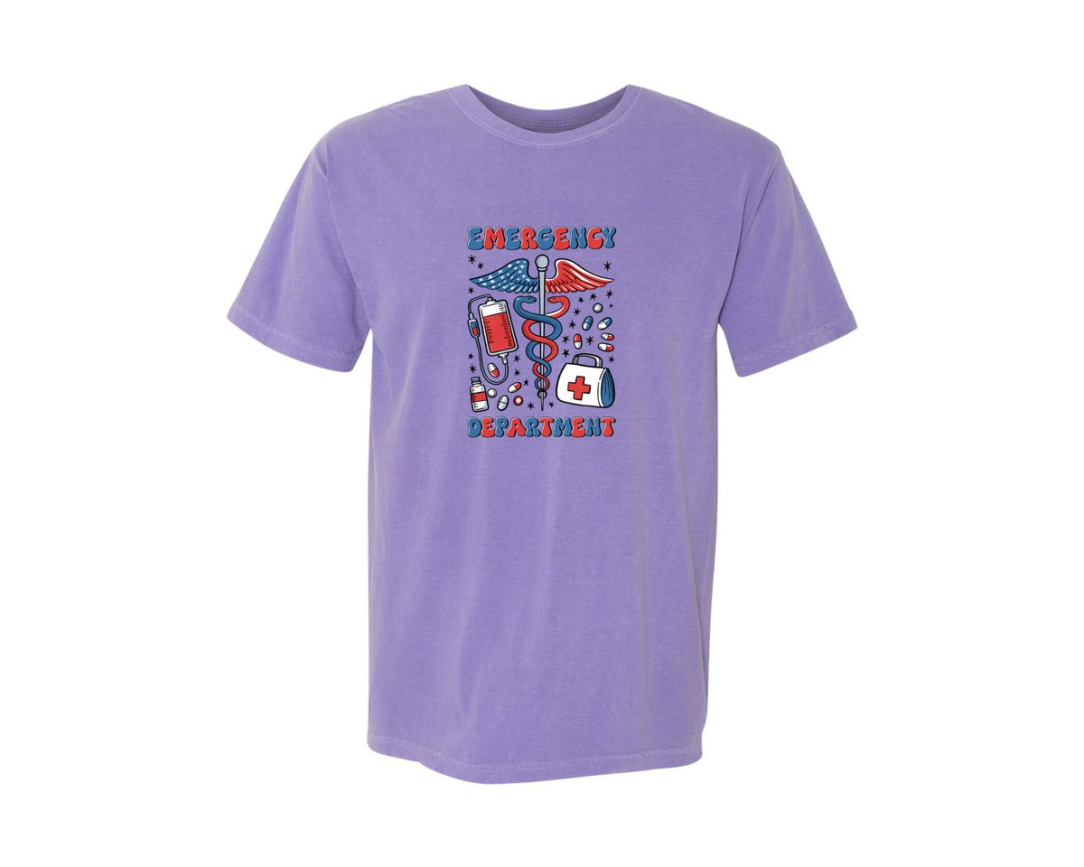 brand:Comfort Colors|color:Violet|Emergency Department 4Th Of July Graphic T-Shirt