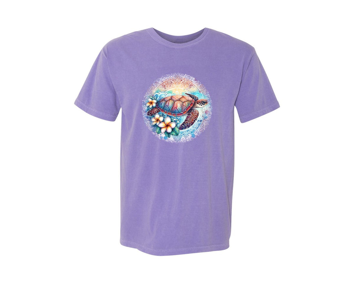 brand:Comfort Colors|color:Violet|Sea Turtle Tropical Round Tshirt 2 Graphic T-Shirt