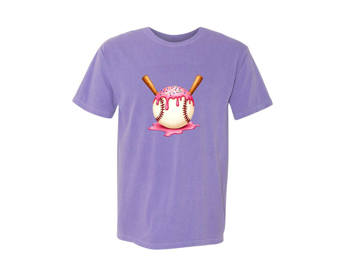 brand:Comfort Colors|color:Violet|Baseball Ice Cream Drip Graphic T-Shirt