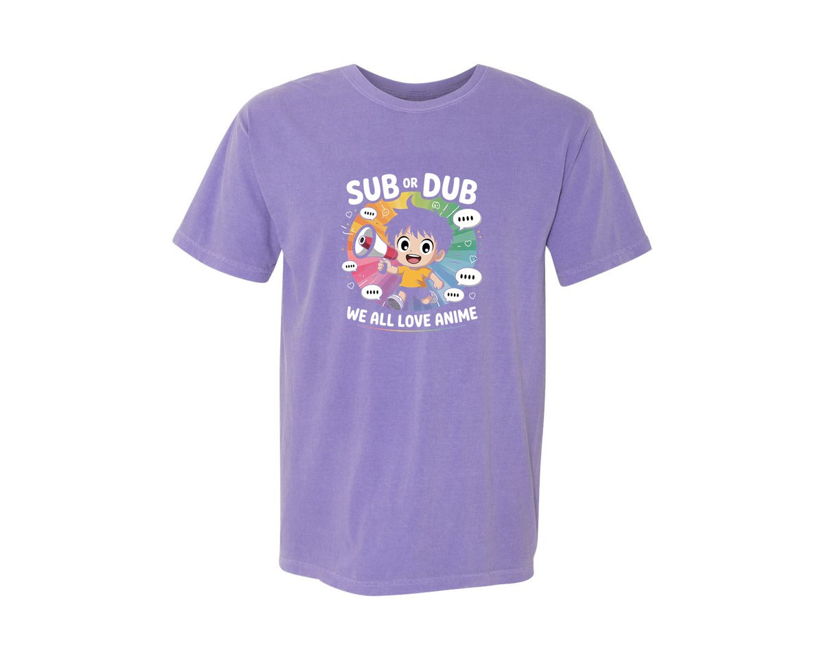 brand:Comfort Colors|color:Violet|Sub Or Dub We All Love Anime T Shirt 2 Graphic T-Shirt