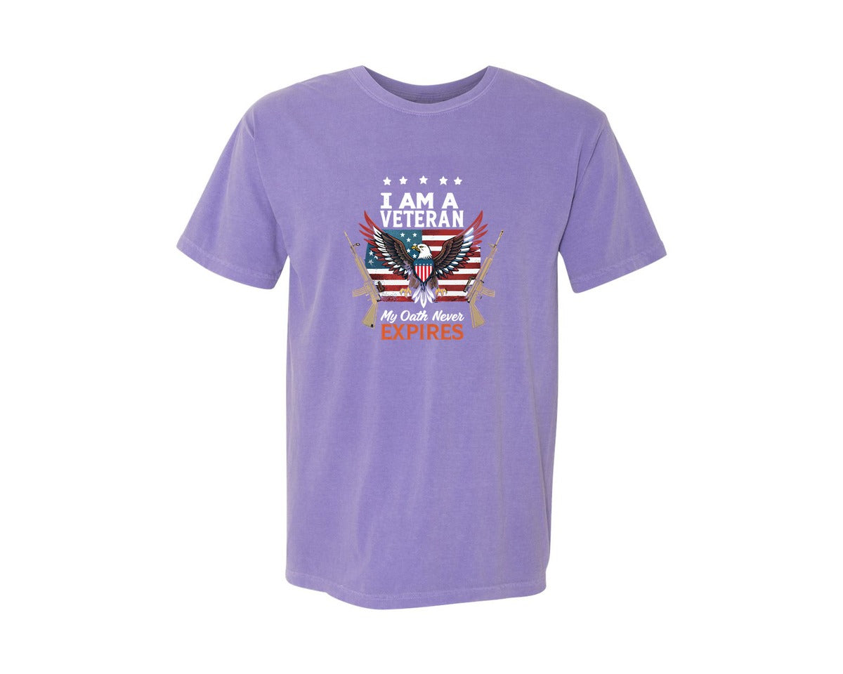 brand:Comfort Colors|color:Violet|I Am A Veteran My Oath Never Expires 8 Graphic T-Shirt