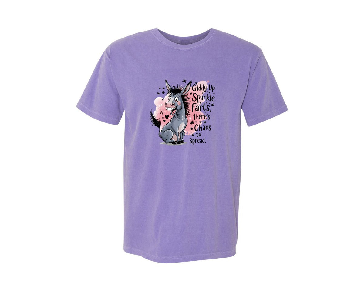 brand:Comfort Colors|color:Violet|Funny Donkey Sparkle Farts 2 Graphic T-Shirt
