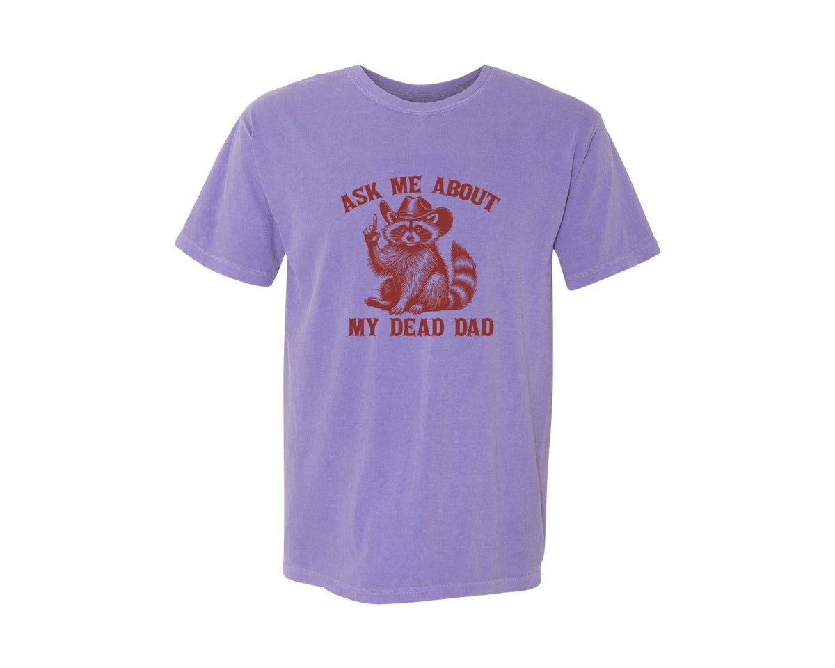 brand:Comfort Colors|color:Violet|Dead Dad Club Unhinged Meme Raccoon Graphic T-Shirt
