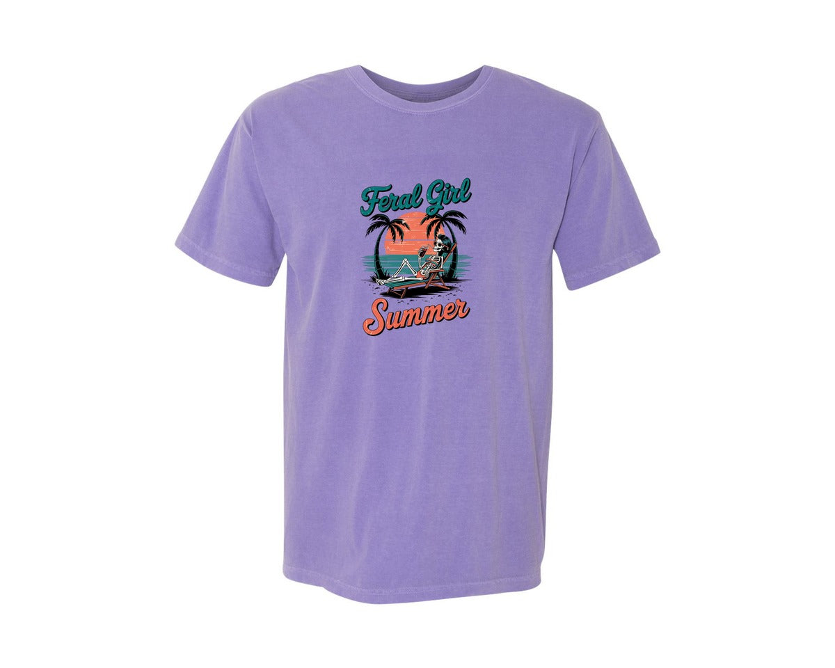 brand:Comfort Colors|color:Violet|Feral Girl Summer Beach Skeleton Graphic T-Shirt