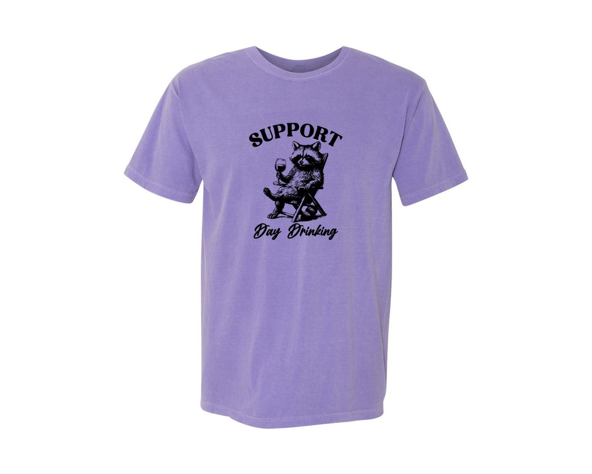 brand:Comfort Colors|color:Violet|Wine Pngraccoon With Wine Retro Graphic T-Shirt
