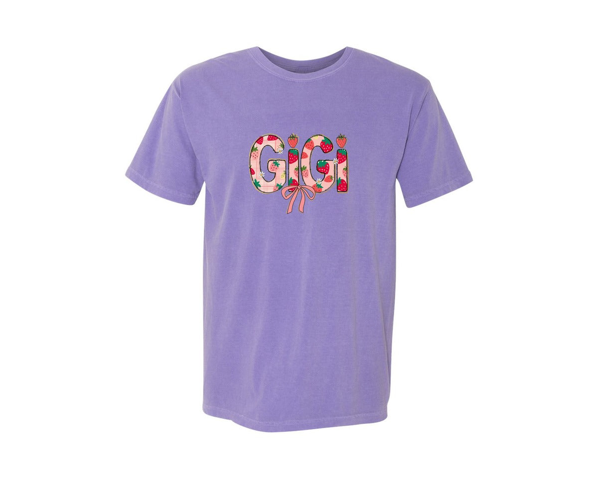 brand:Comfort Colors|color:Violet|Strawberry Gigi Coquette Preppy Graphic T-Shirt