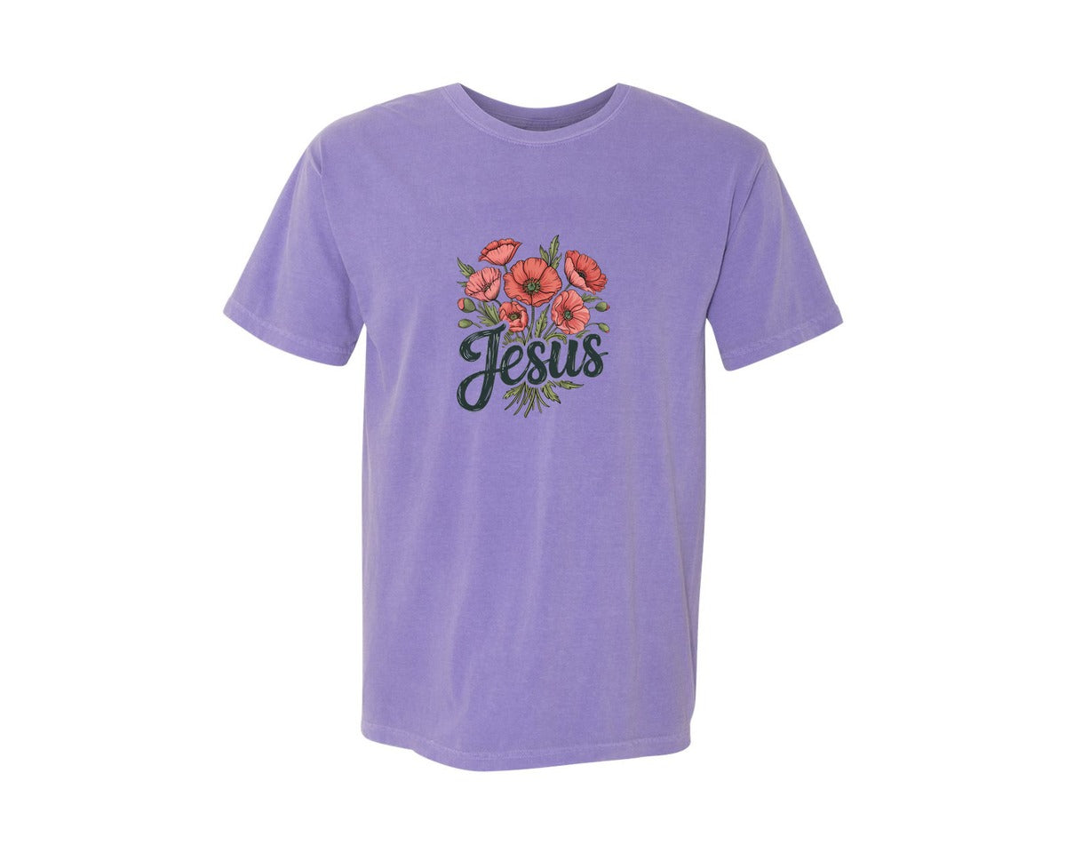 brand:Comfort Colors|color:Violet|Jesus T Shirt Design Christ Halftone Te Graphic T-Shirt