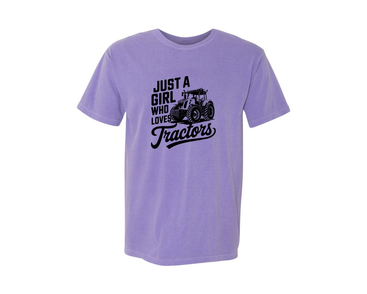 brand:Comfort Colors|color:Violet|Just A Girl Who Loves Tractors T Shi Graphic T-Shirt