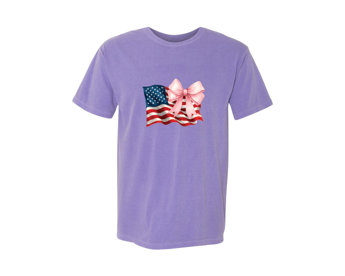 brand:Comfort Colors|color:Violet|4Th Of July Distressed Coquette Graphic T-Shirt