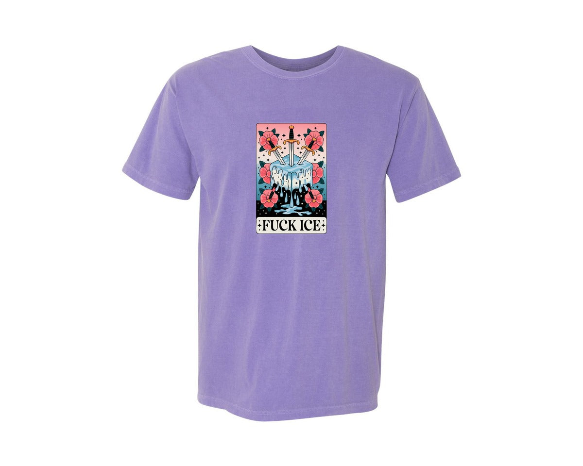 brand:Comfort Colors|color:Violet|Melting Ice Floral Sword Art Graphic T-Shirt