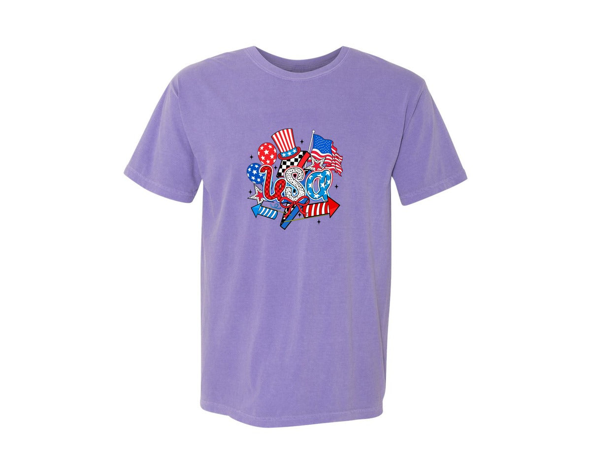 brand:Comfort Colors|color:Violet|Retro 4Th Of July Usa 2 Graphic T-Shirt