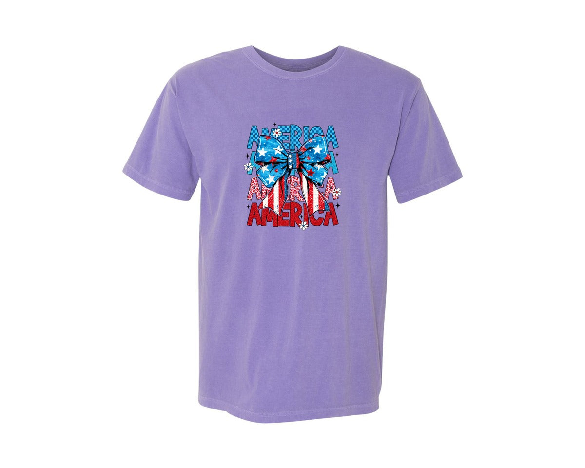 brand:Comfort Colors|color:Violet|Preppy America Coquette 4Th Of July 2 Graphic T-Shirt