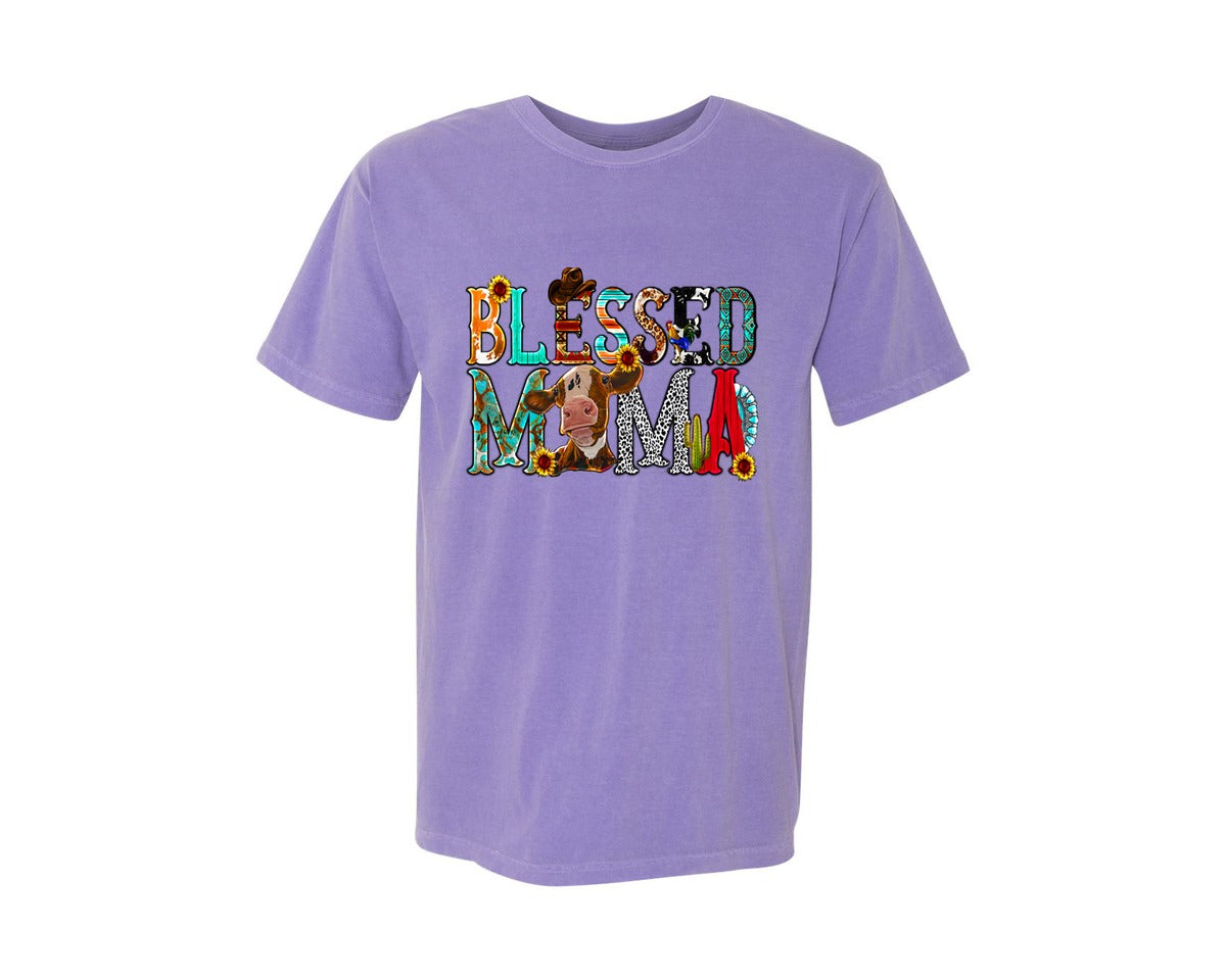 brand:Comfort Colors|color:Violet|Blessed Mama Christian Mama 8 Graphic T-Shirt