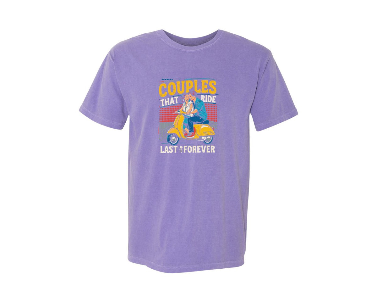 brand:Comfort Colors|color:Violet|Couples That Ride Together Last Forever Graphic T-Shirt