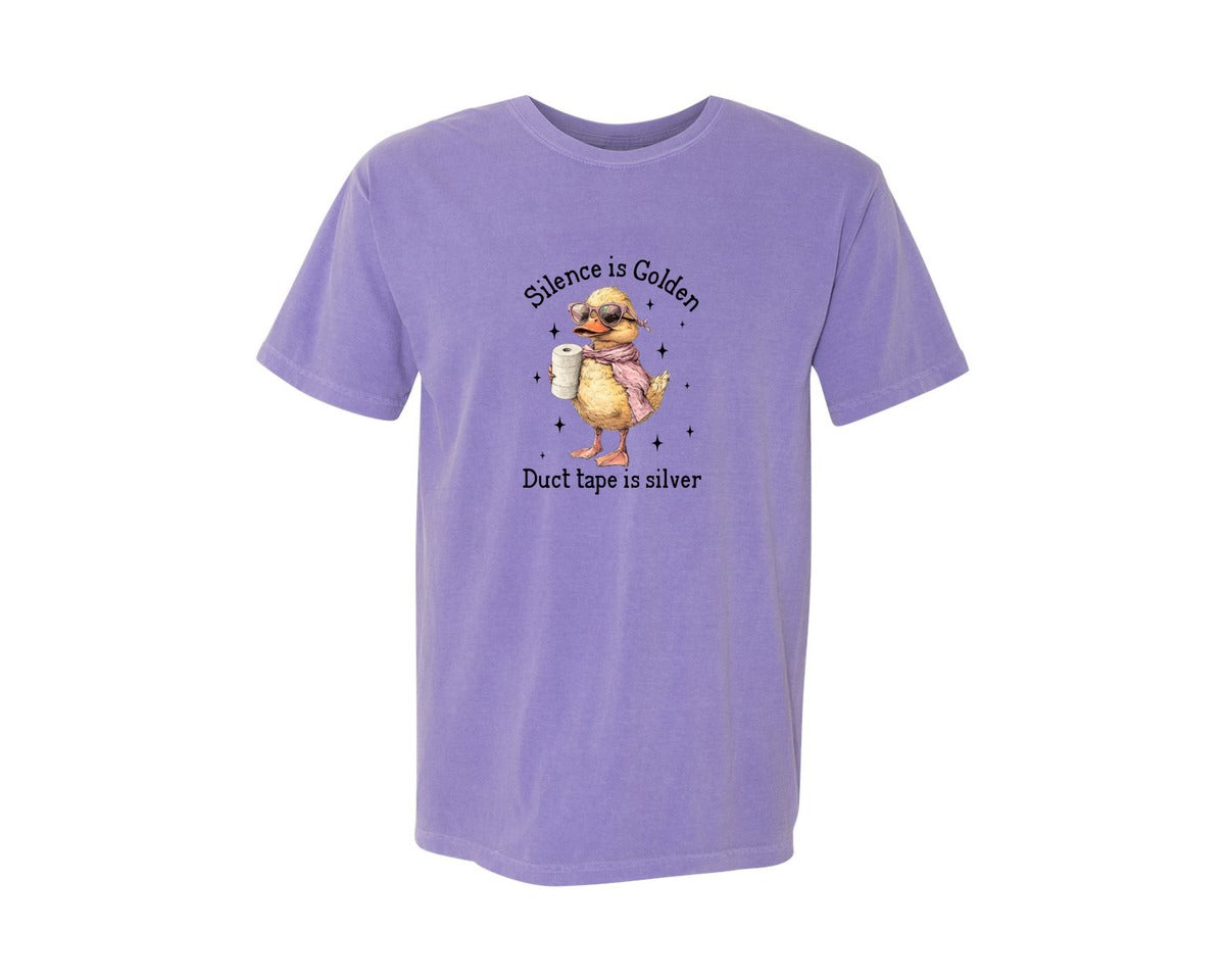 brand:Comfort Colors|color:Violet|Silence Is Golden Sarcastic Funny Graphic T-Shirt