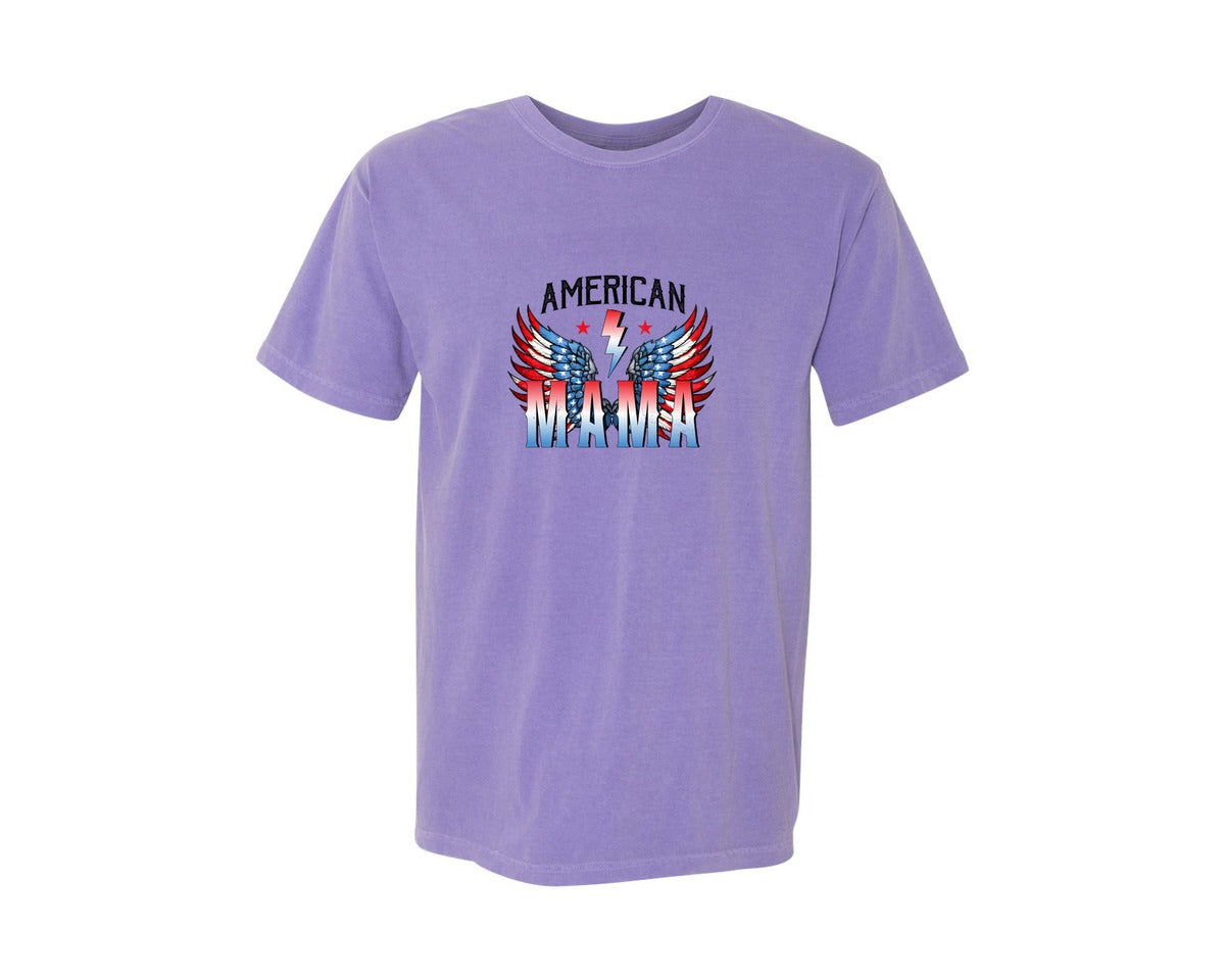 brand:Comfort Colors|color:Violet|American Mama 4Th Of July Mom Graphic T-Shirt