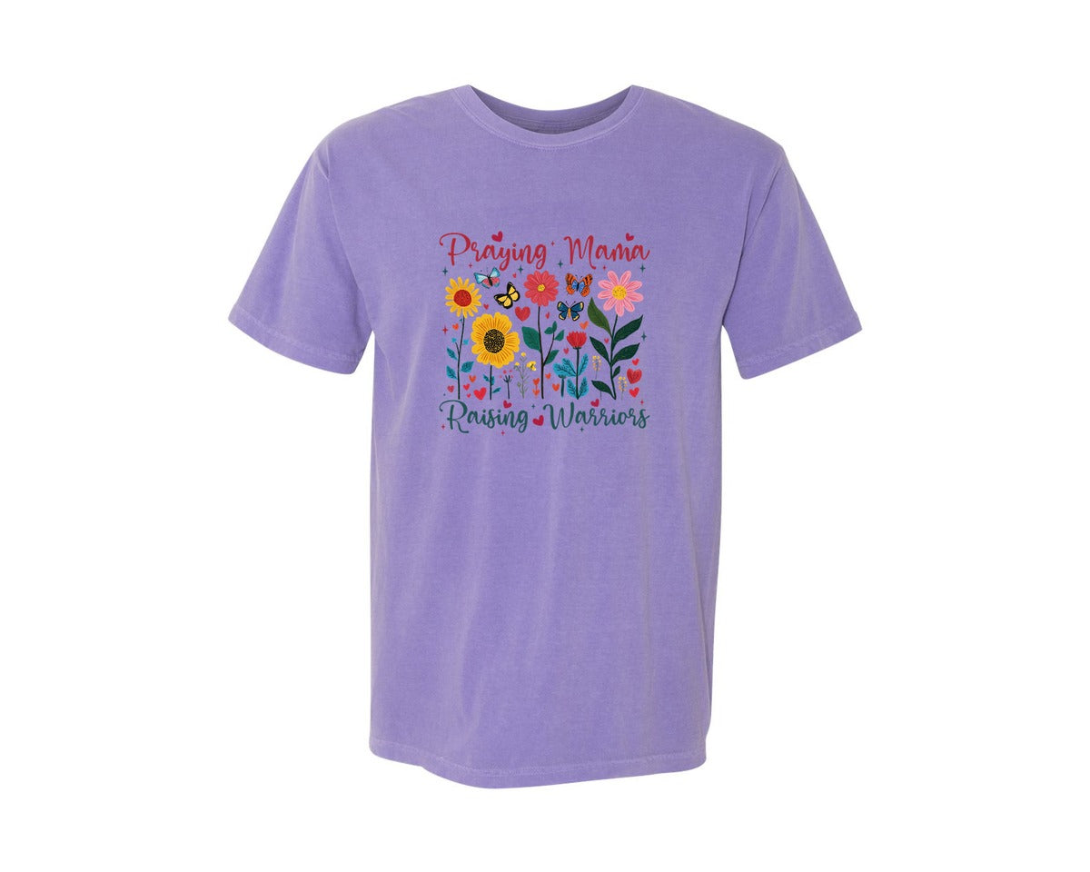 brand:Comfort Colors|color:Violet|Praying Mama Raising Warriors Boho Graphic T-Shirt