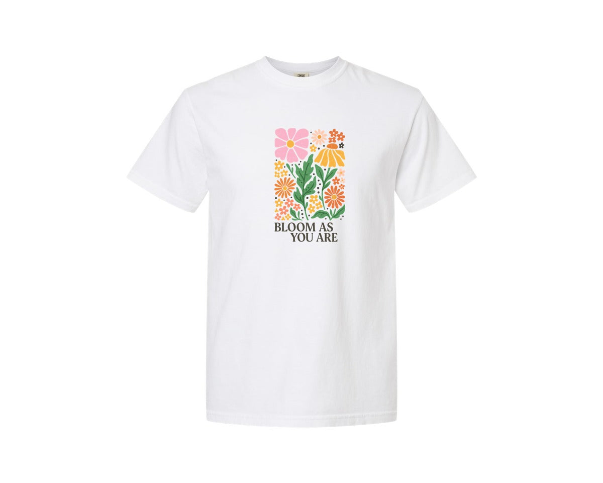 brand:Comfort Colors|color:White|Bloom As You Are Flower T Shirt Graphic T-Shirt
