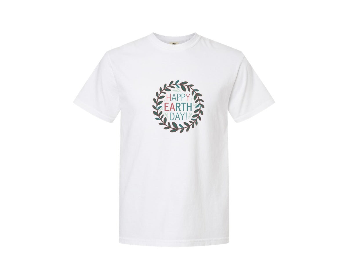 brand:Comfort Colors|color:White|Earth Day With Leaf Wreath T Shirtdesign Graphic T-Shirt