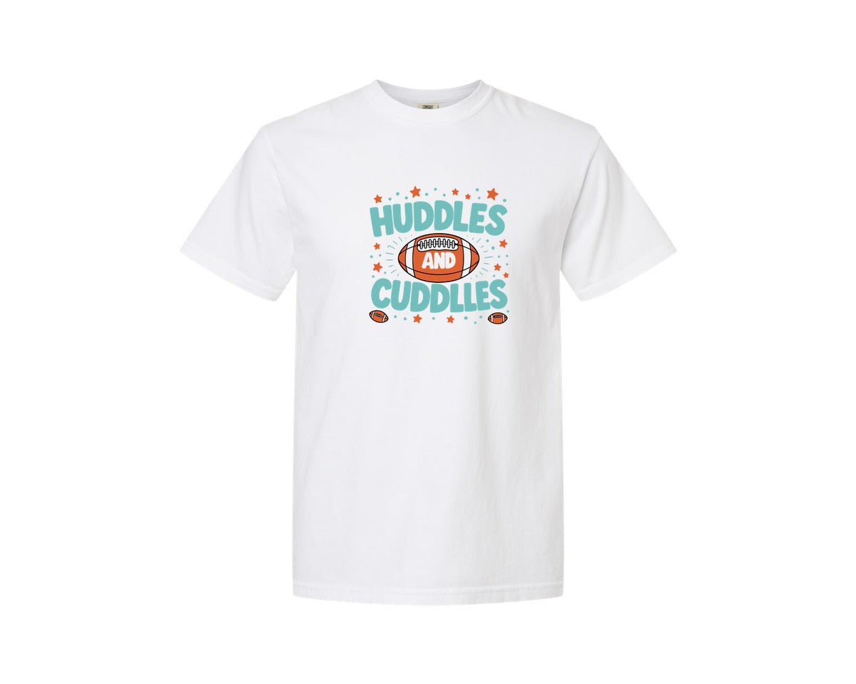 brand:Comfort Colors|color:White|Huddles And Cuddles Onesie Football Graphic T-Shirt
