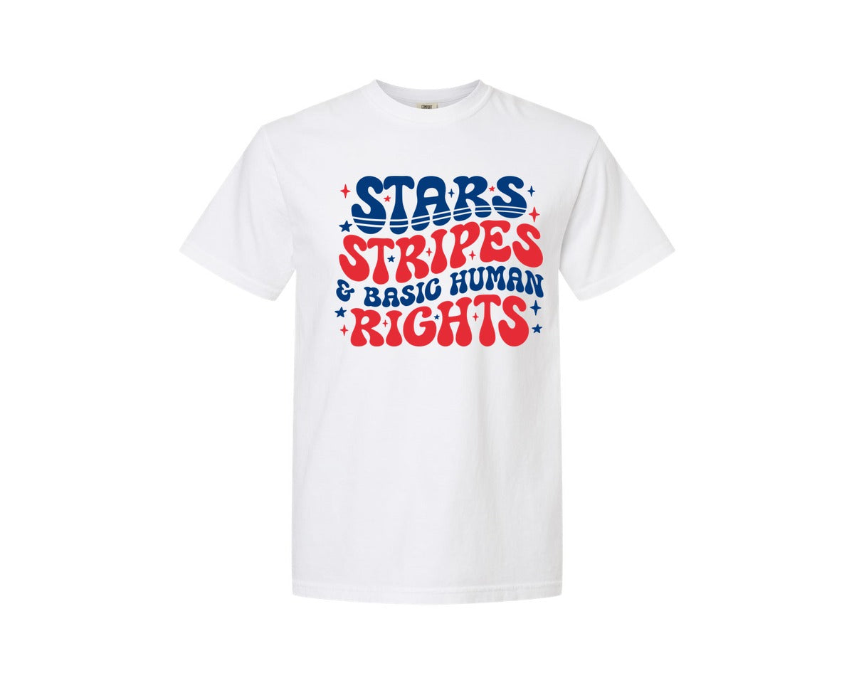 brand:Comfort Colors|color:White|Stars Stripes Basic Human Rights Graphic T-Shirt