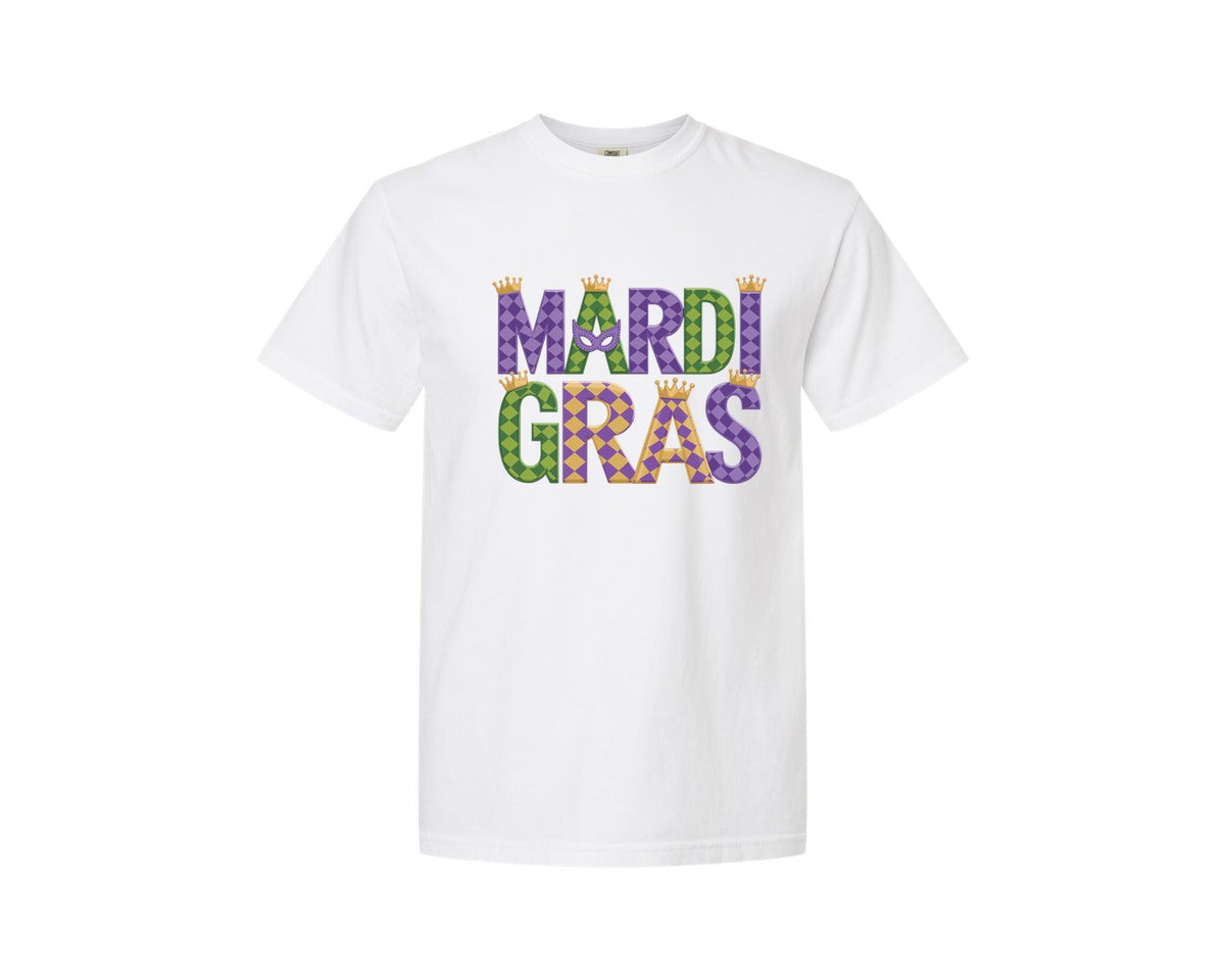 brand:Comfort Colors|color:White|Mardi Gras Festive Des Graphic T-Shirt