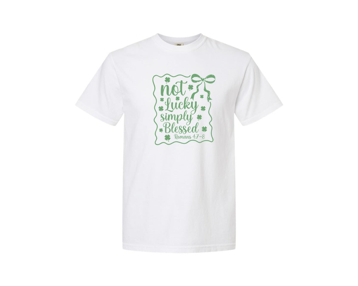 brand:Comfort Colors|color:White|Not Lucky Simply Blessed Graphic T-Shirt