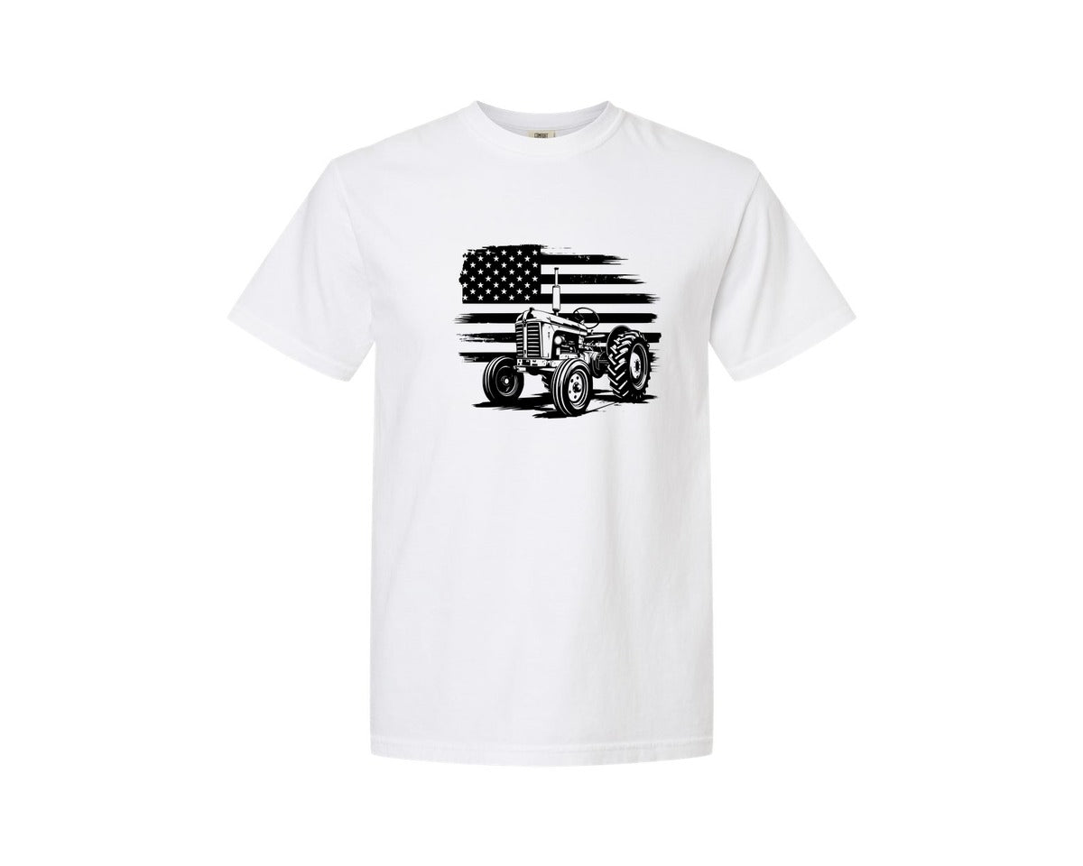 brand:Comfort Colors|color:White|Tractor Flag Vector T Shirt Design Graphic T-Shirt
