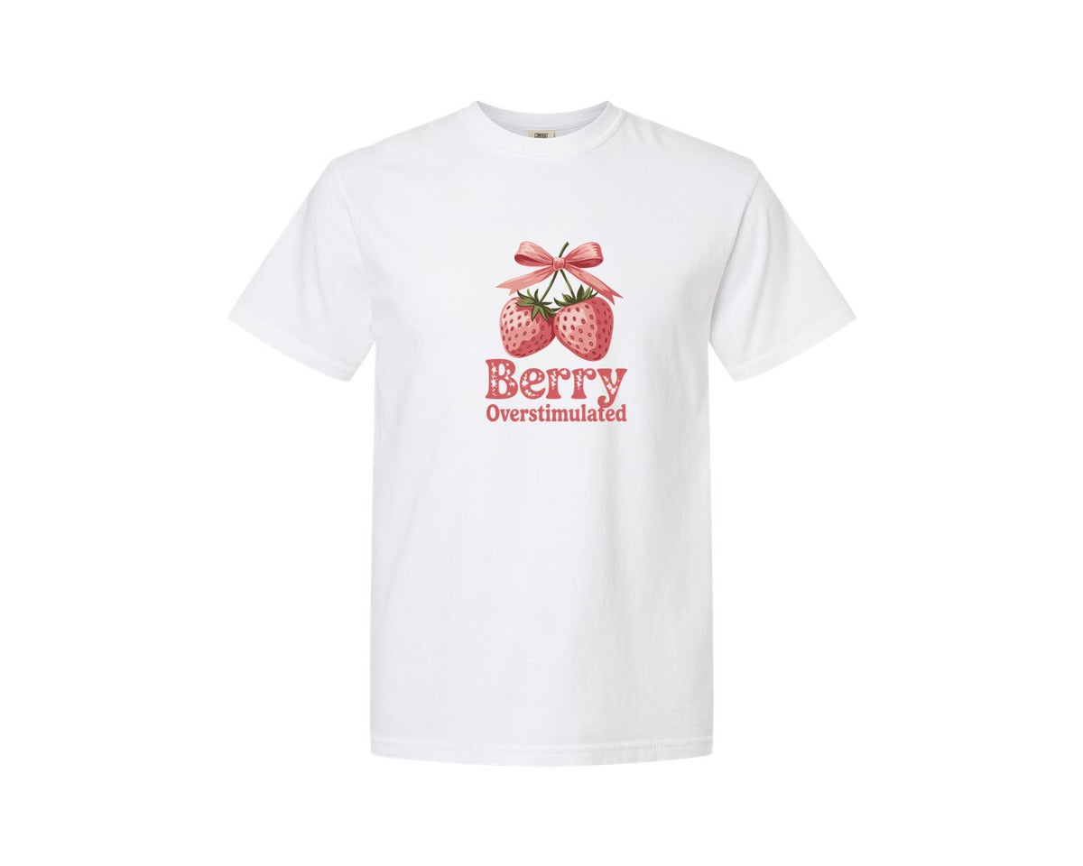 brand:Comfort Colors|color:White|Berry Overstimulated Cute Art Graphic T-Shirt