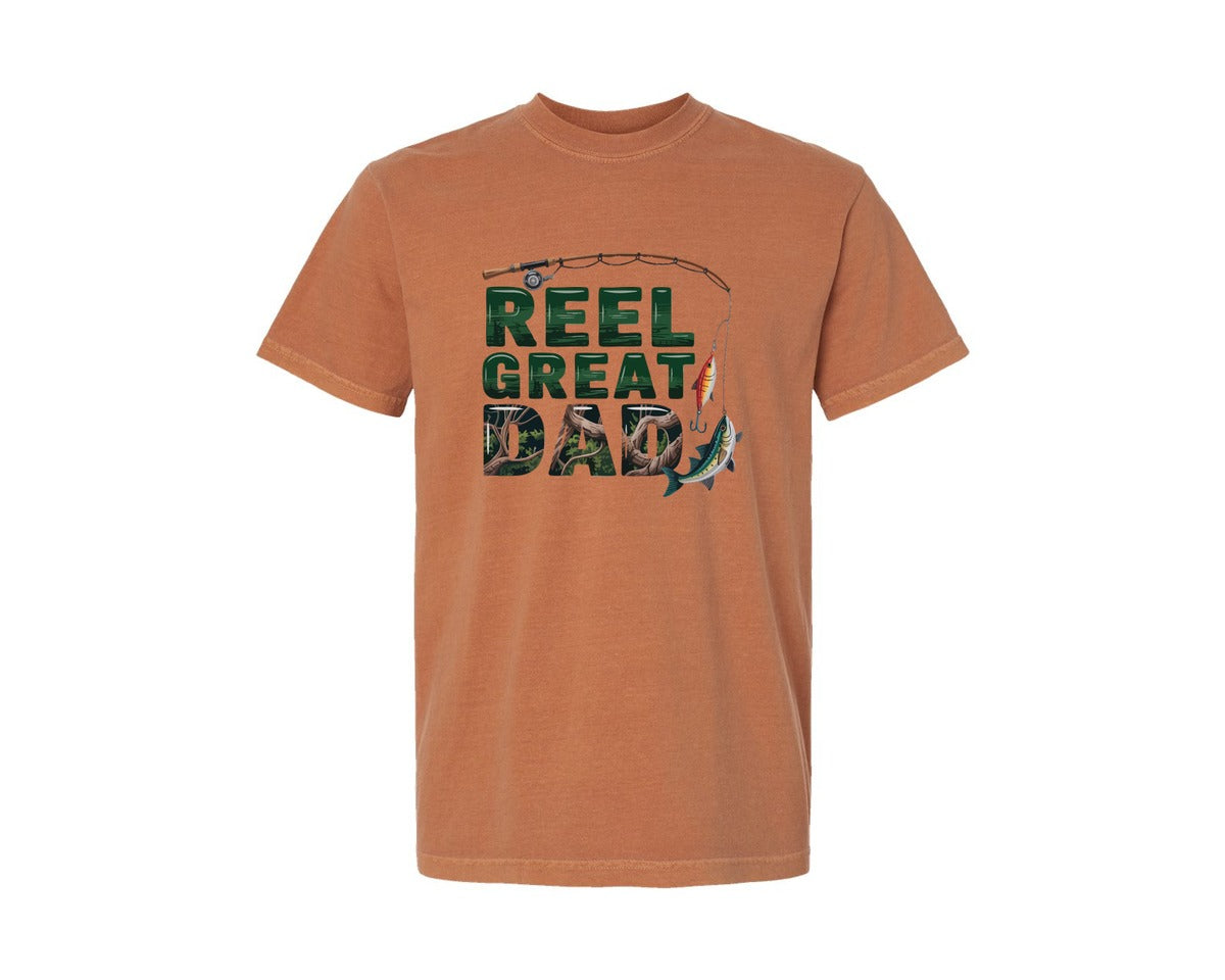 brand:Comfort Colors|color:Yam|Reel Great Dad Fishing Humor Desig Graphic T-Shirt