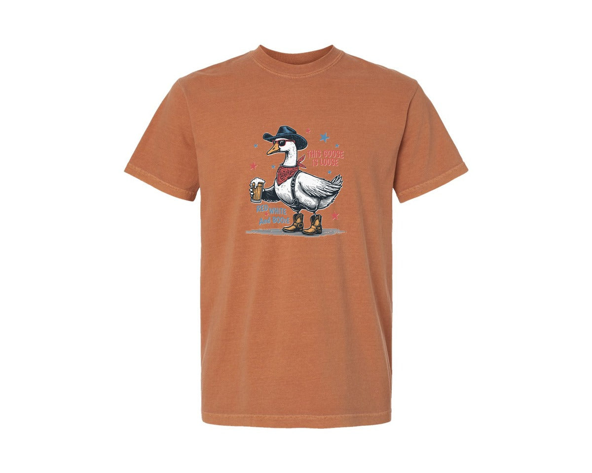 brand:Comfort Colors|color:Yam|This Goose Is Loose Red White Blue Shirt Graphic T-Shirt