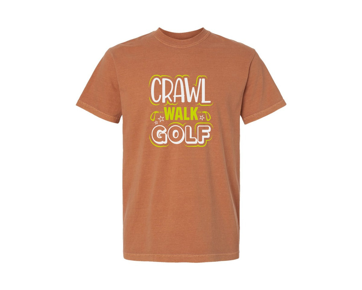 brand:Comfort Colors|color:Yam|Crawl Walk Golf Svgsports Tshirt Design Graphic T-Shirt