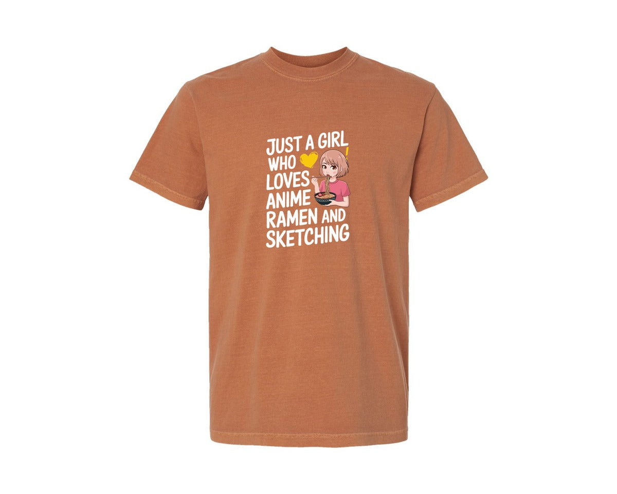 brand:Comfort Colors|color:Yam|Just A Girl Who Loves Anime Ramen And 2 Graphic T-Shirt
