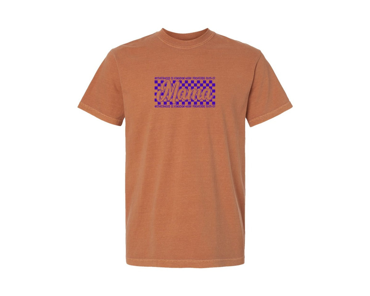brand:Comfort Colors|color:Yam|Christian Mom Checkered Mama Graphic T-Shirt