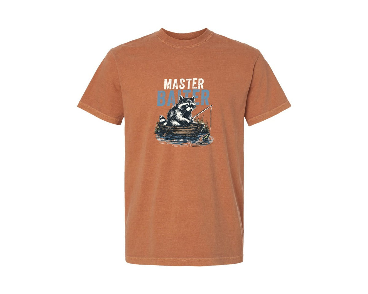 brand:Comfort Colors|color:Yam|Master Baiter Raccoon Fishing Shirt Graphic T-Shirt