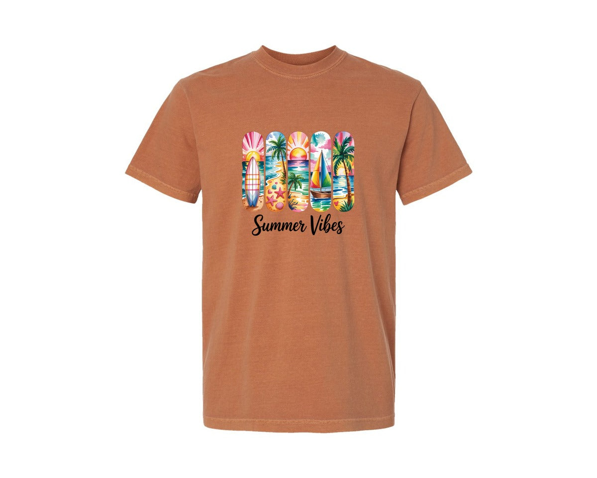 brand:Comfort Colors|color:Yam|Summer Vibes Beach Collage 16 Graphic T-Shirt