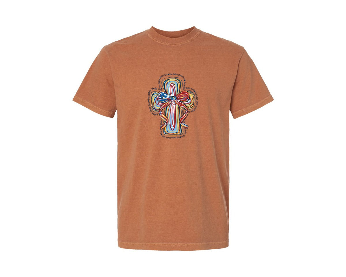 brand:Comfort Colors|color:Yam|Christian 4Th Of July Cross Graphic T-Shirt