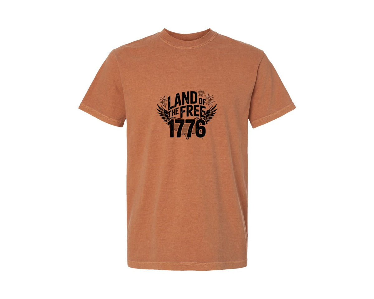 brand:Comfort Colors|color:Yam|Land Of The Free 1776 4Th Of July Graphic T-Shirt