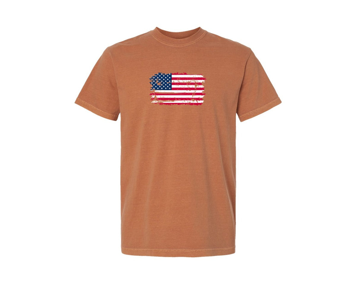 brand:Comfort Colors|color:Yam|Usa Flag Grunge American T Shirt Graphic T-Shirt
