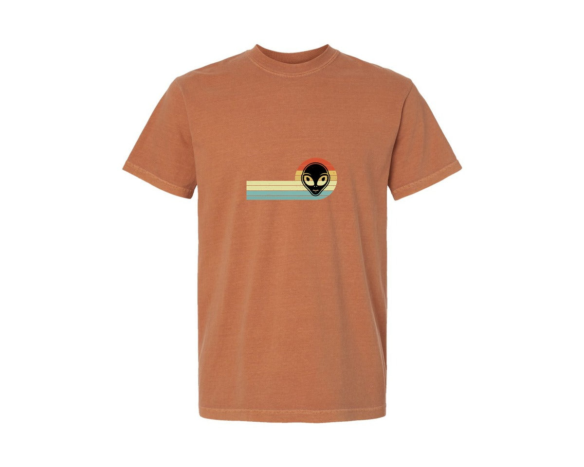 brand:Comfort Colors|color:Yam|Retro Vintage Alien Face T Shirt Design Graphic T-Shirt