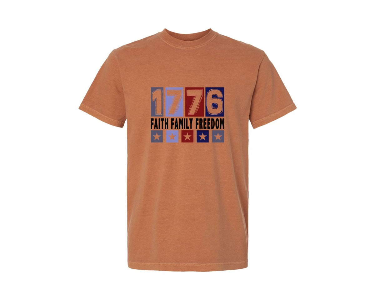 brand:Comfort Colors|color:Yam|Faith Family Freedom 1776 4Th O Graphic T-Shirt