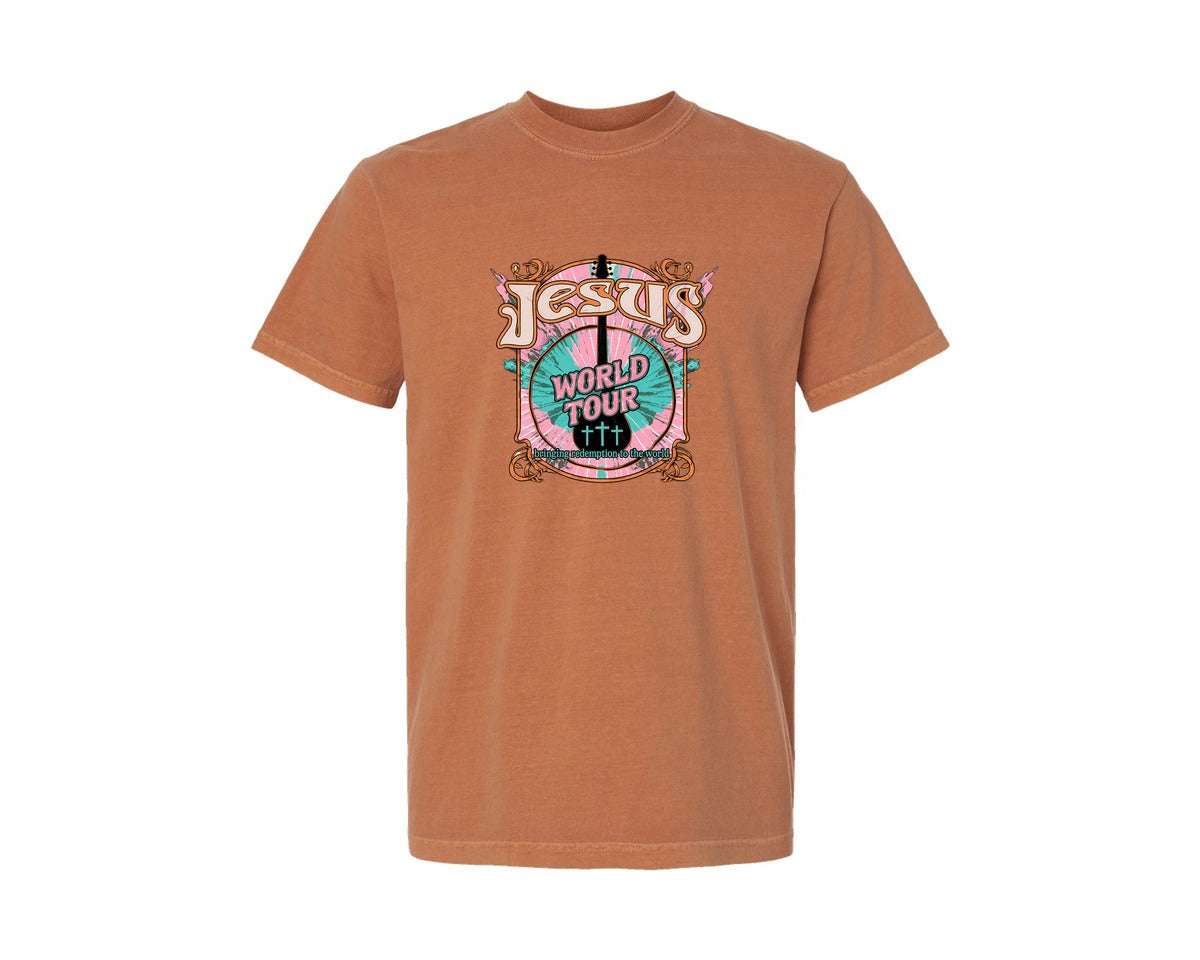 brand:Comfort Colors|color:Yam|Jesus World Tour Christian Art 2 Graphic T-Shirt