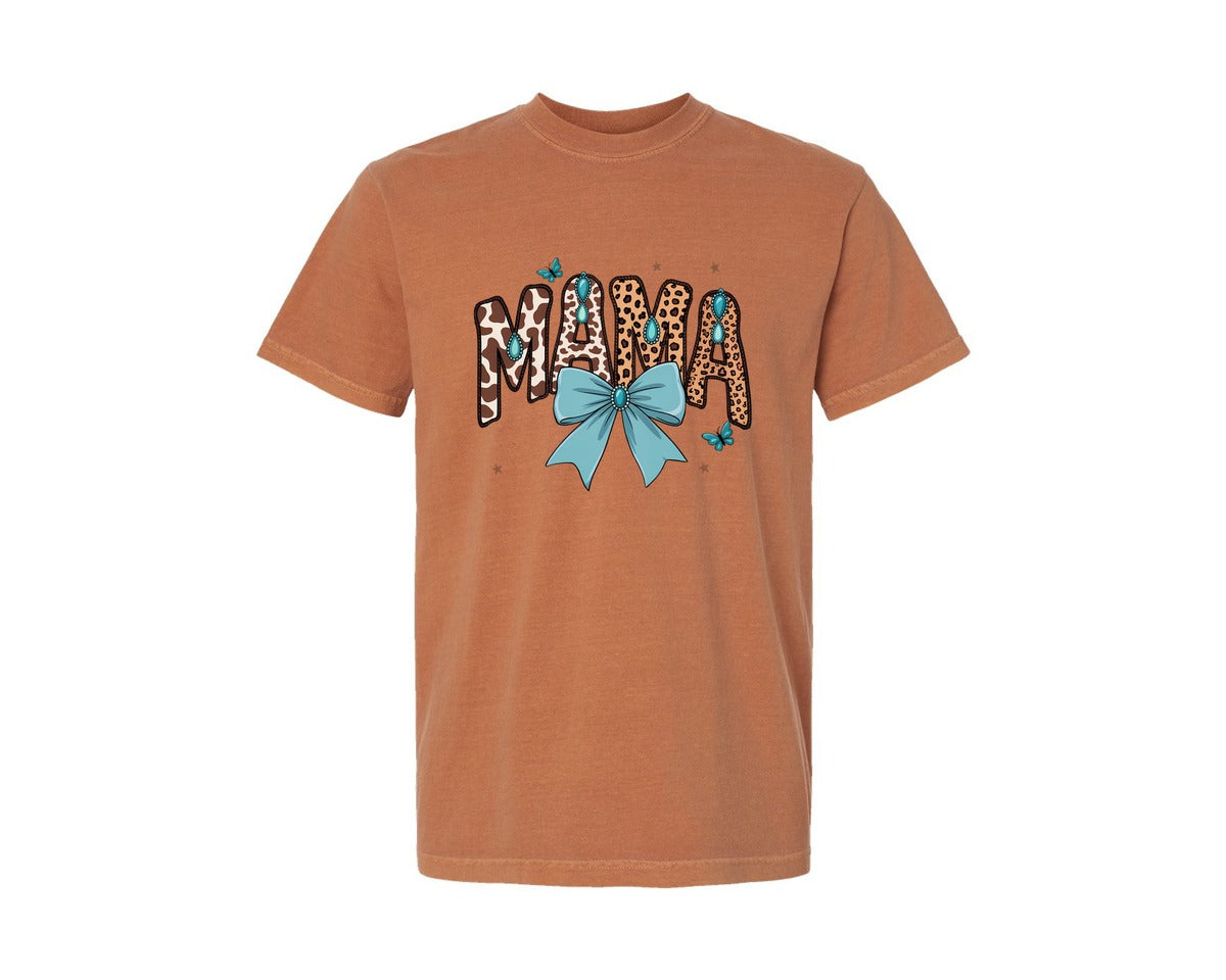 brand:Comfort Colors|color:Yam|Western Leopard Mama With Bow 4 Graphic T-Shirt