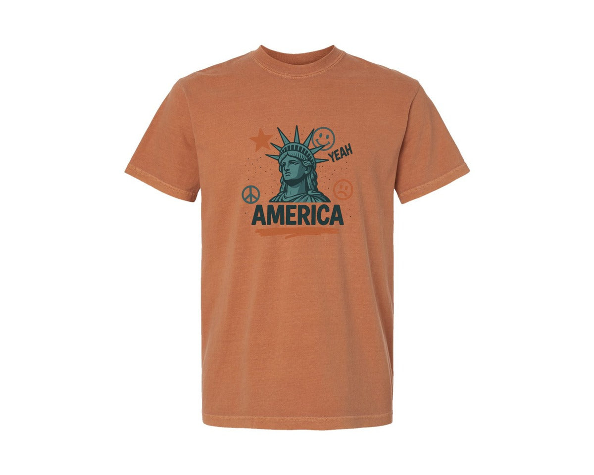 brand:Comfort Colors|color:Yam|4Th Of July Statue Of Liberty Flag Graphic T-Shirt
