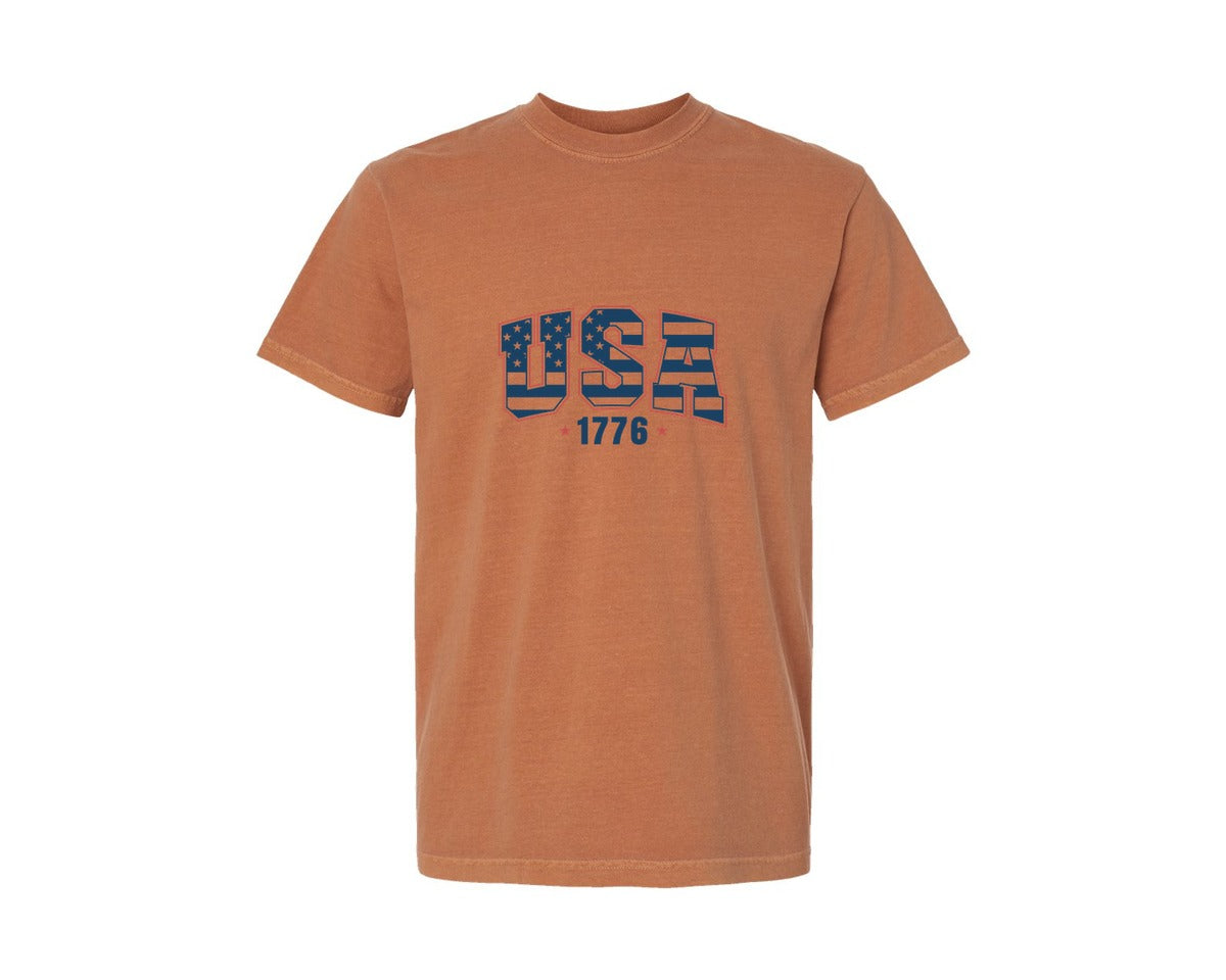 brand:Comfort Colors|color:Yam|Retro Usa 1776 T Shirt Usa Graphic T-Shirt