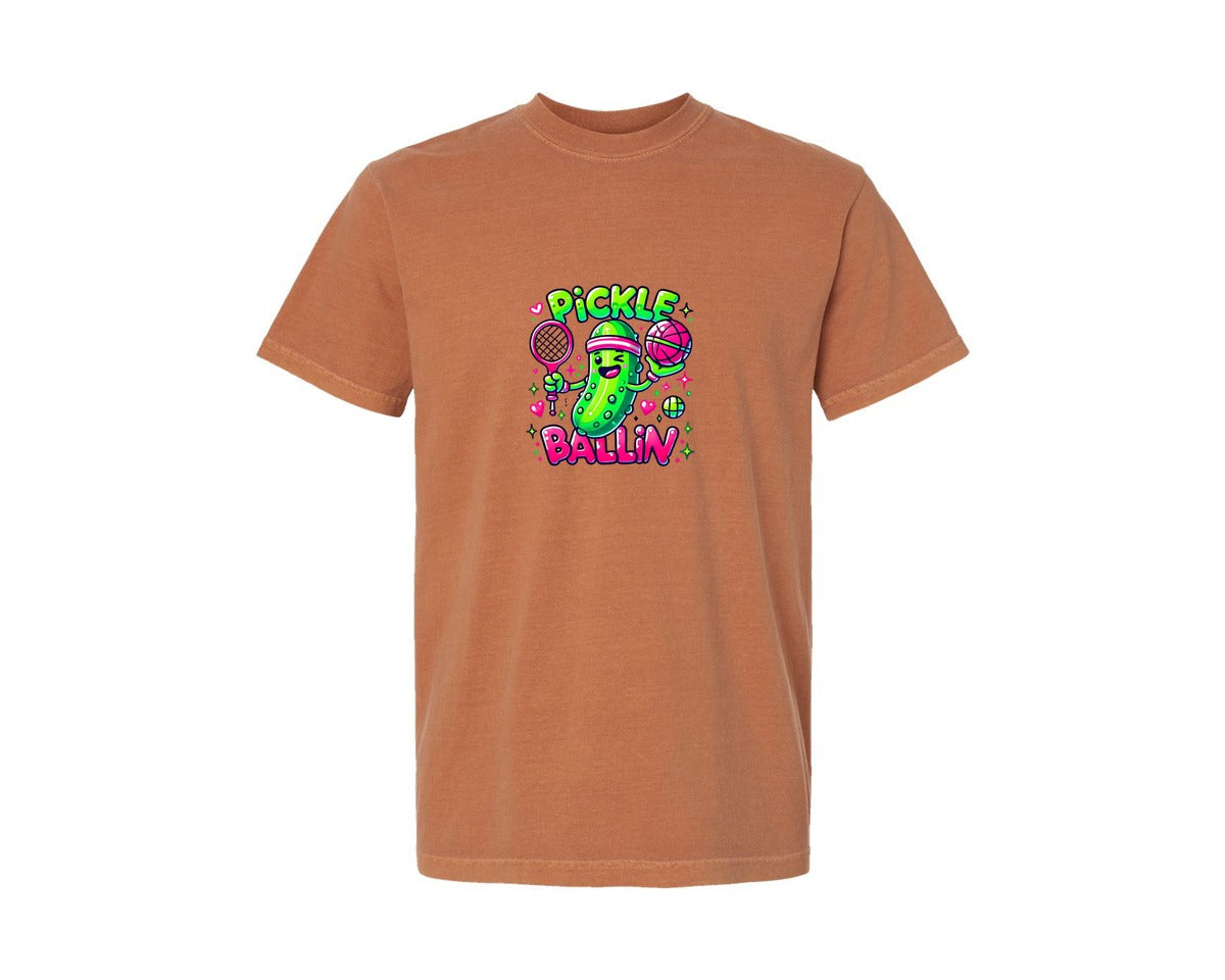 brand:Comfort Colors|color:Yam|Cute Pickle Monster Playing Sports Graphic T-Shirt