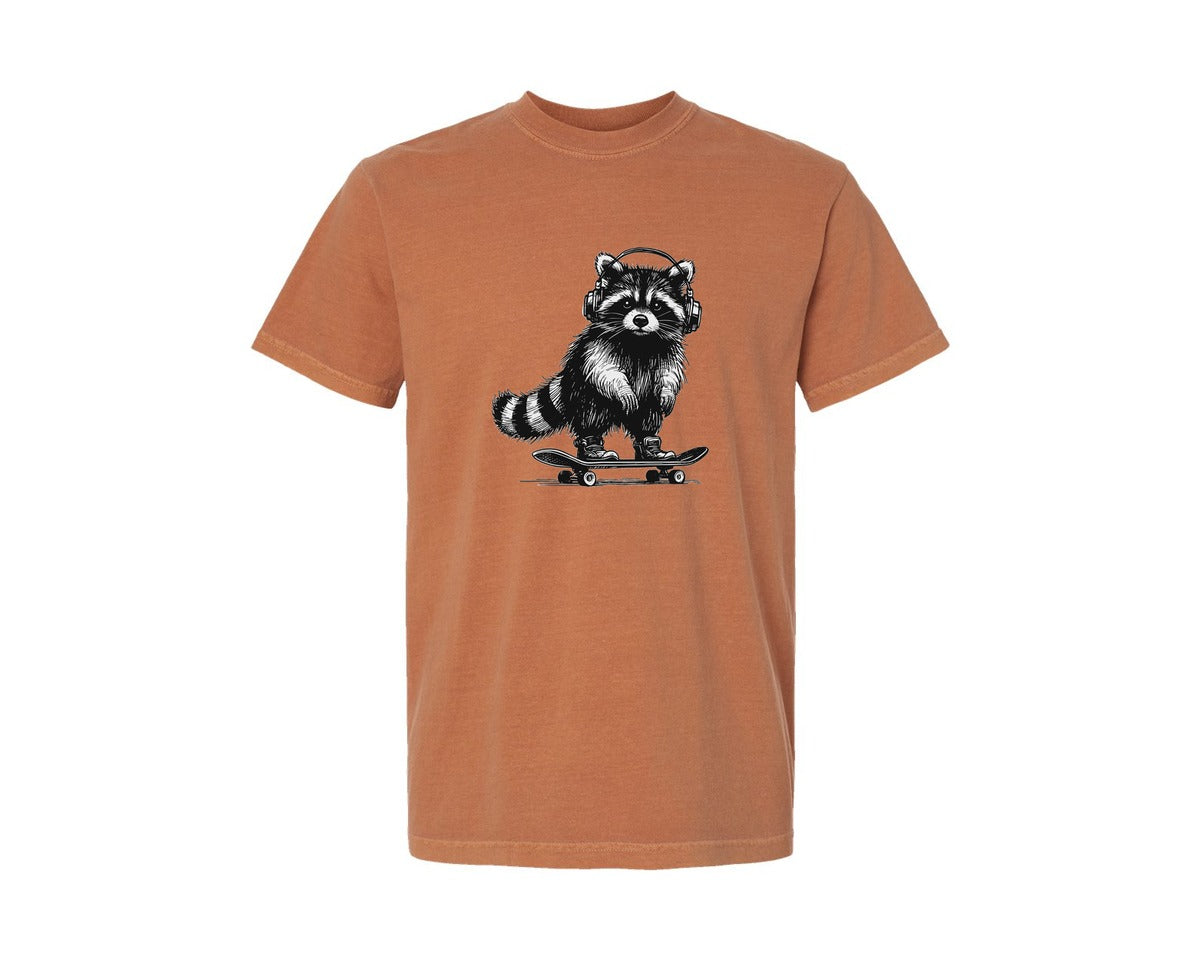 brand:Comfort Colors|color:Yam|Raccoon Playing Skateboard Shirt Graphic T-Shirt